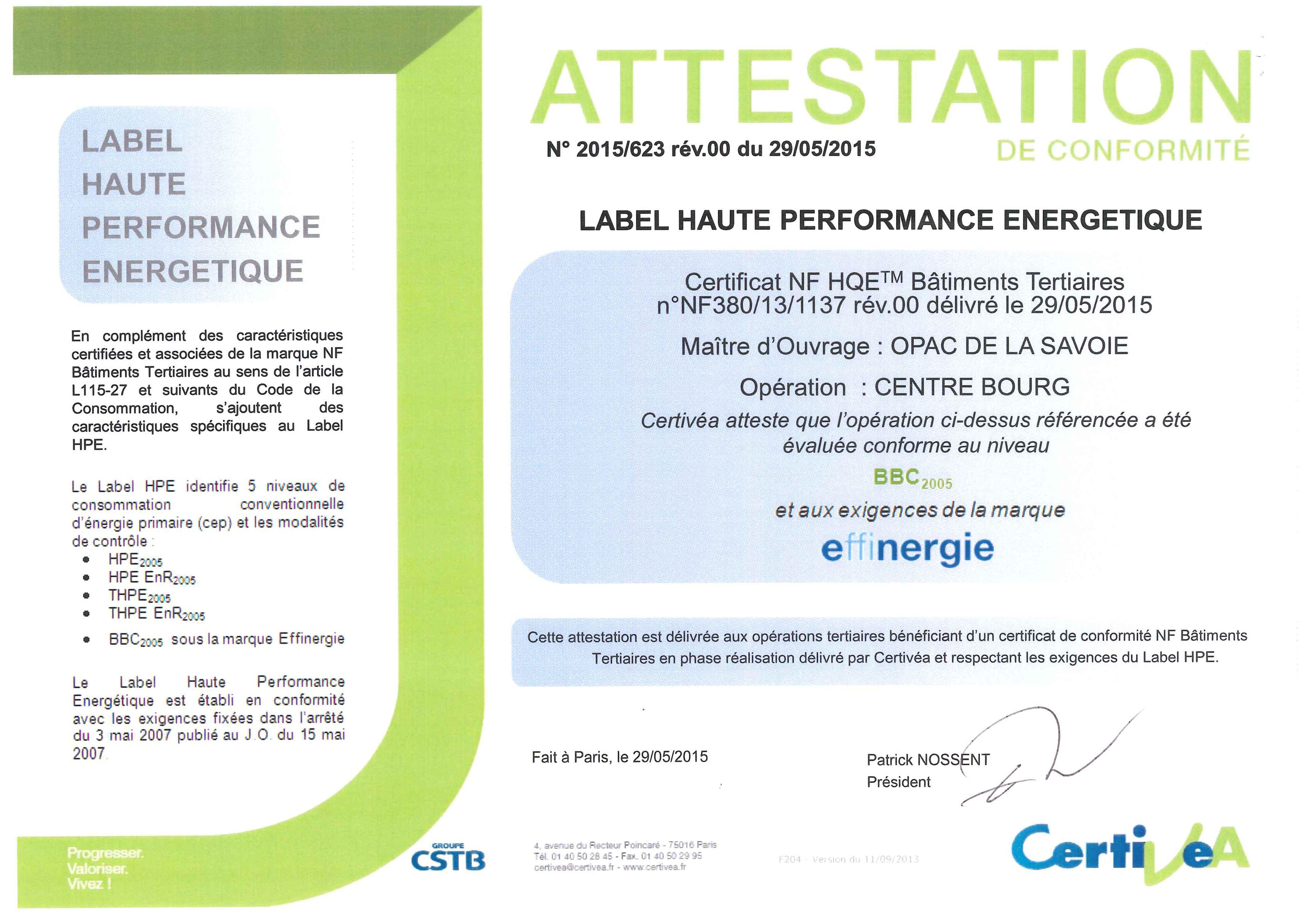 CERTIFICAT NF HQE P3